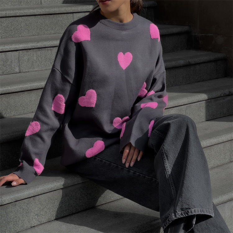 Gestricktes Übergröße Kleid Herzmuster Lockig