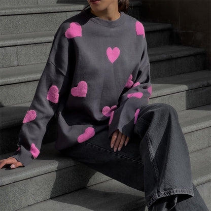 Gestricktes Übergröße Kleid Herzmuster Lockig