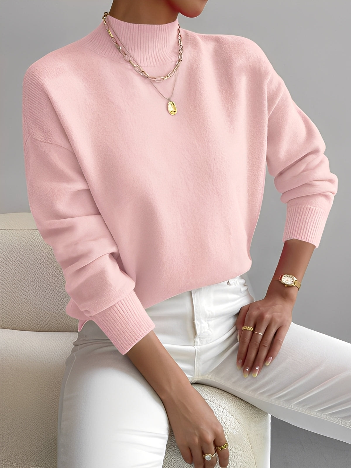 Elegante Damenpullover Stehkragen Modern