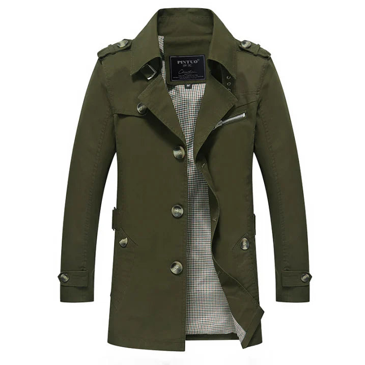 Herren Trenchcoat Lang Elegant Zweireihig