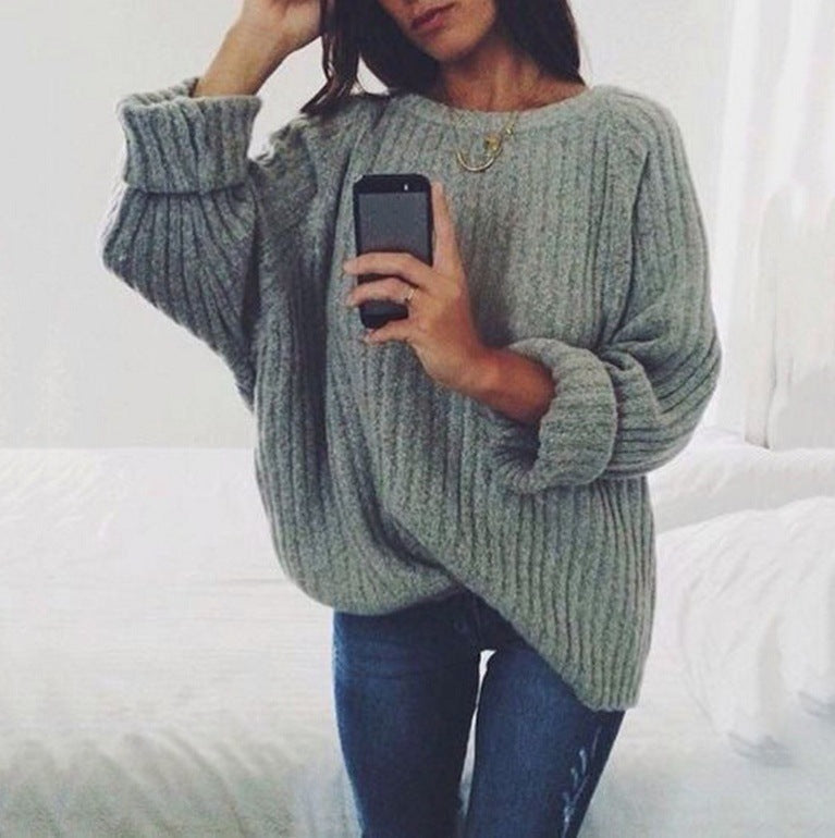 Damen Pullover Grobstrick Lässig Voluminös