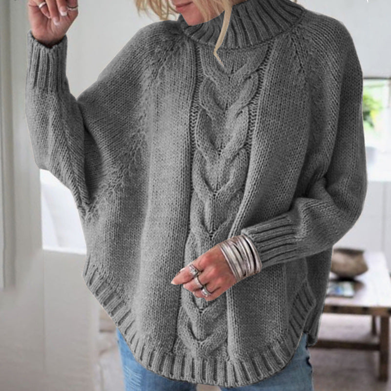Damen Pullover Grobstrick Rollkragen Zopf Muster
