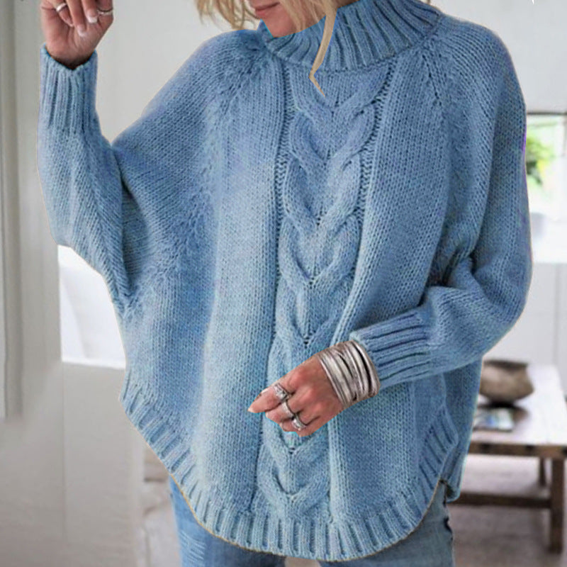 Damen Pullover Grobstrick Rollkragen Zopf Muster