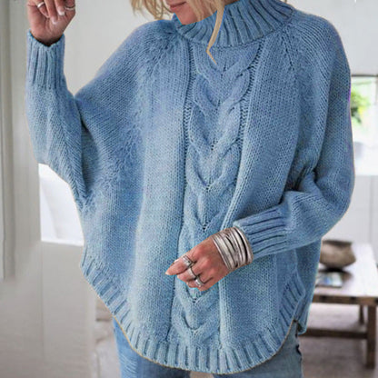 Damen Pullover Grobstrick Rollkragen Zopf Muster