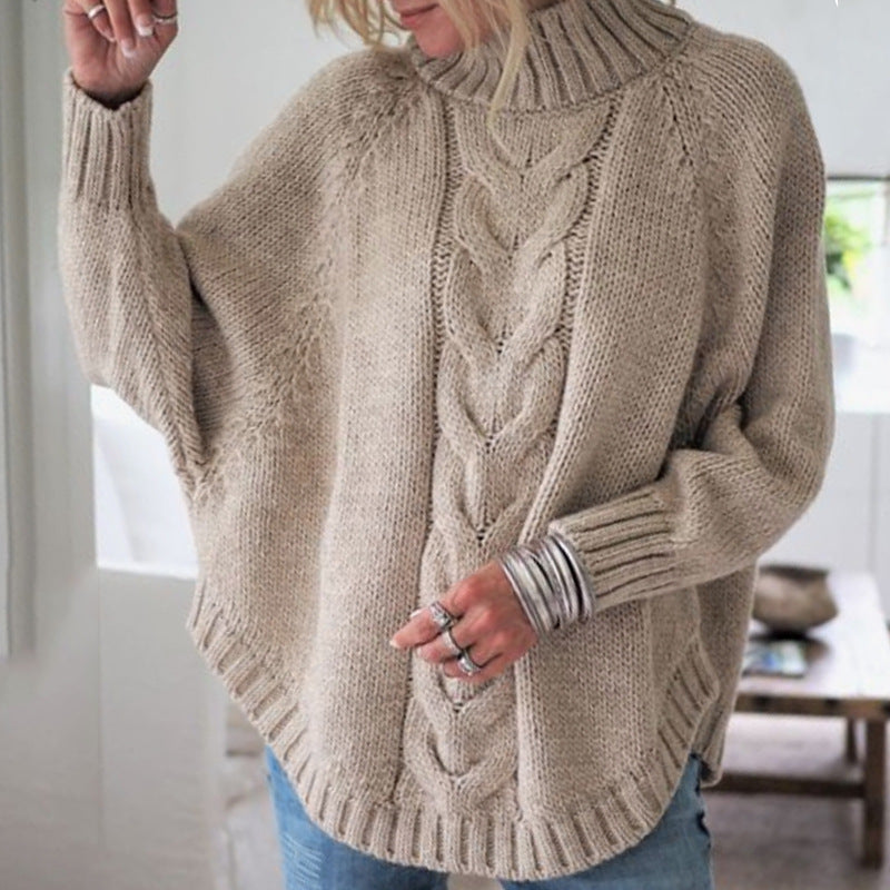 Damen Pullover Grobstrick Rollkragen Zopf Muster
