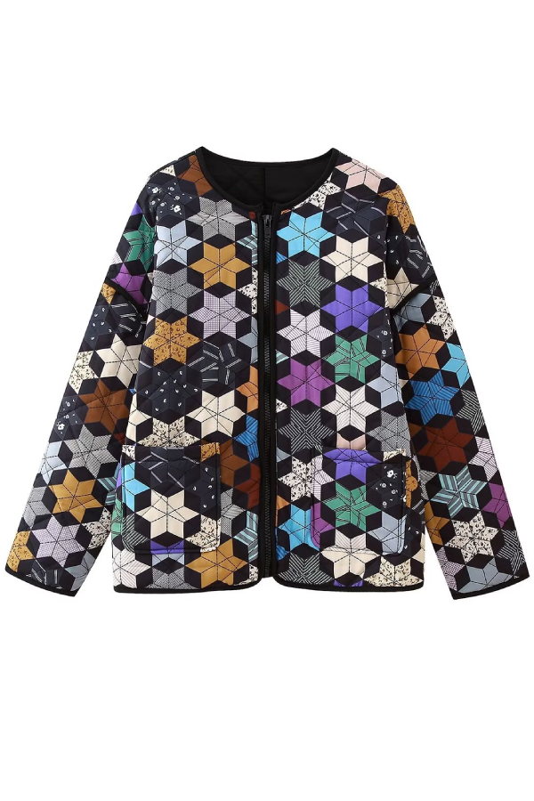 Stylische Baumwolljacke Fünfzackiger Stern Print - IdealeKleiden