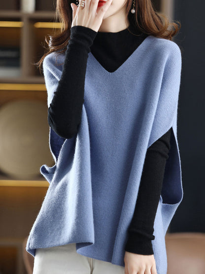 Damen Strickpullover V-Ausschnitt Einfarbig