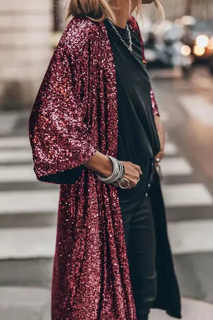 Glamour Kimono Pailletten Abendkleid