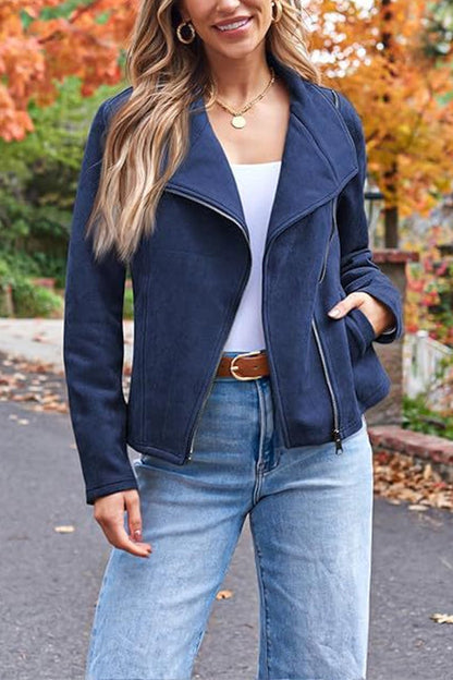 Lederjacke Faux Suede Motorrad Stil