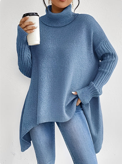 Elegante Damenpullover Lang Rollkragen Chic