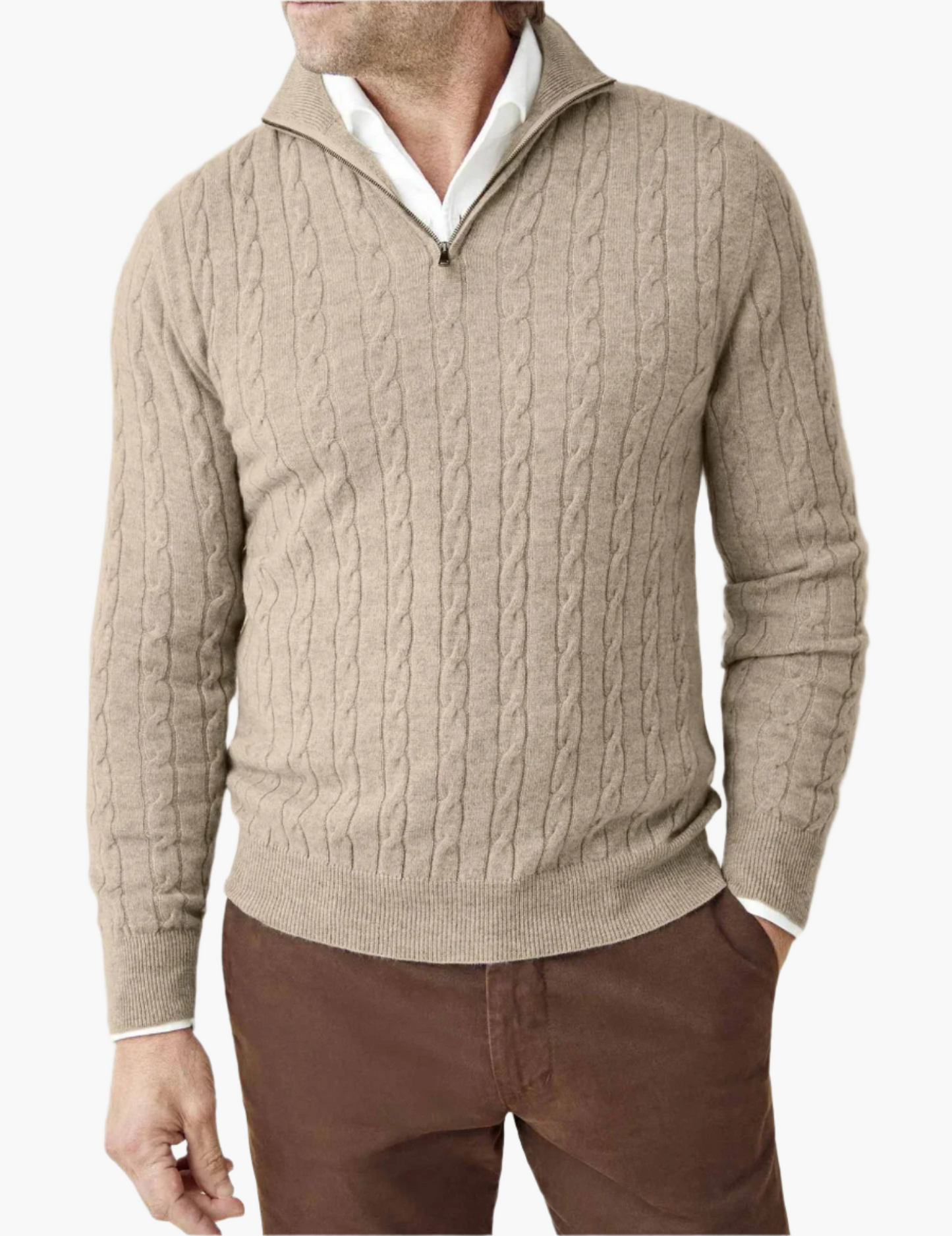 Stylischer Zopfstrick Pullover Reißverschluss