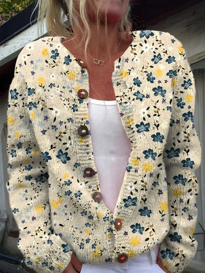 Damen Strickjacke Blumenmuster Elegant