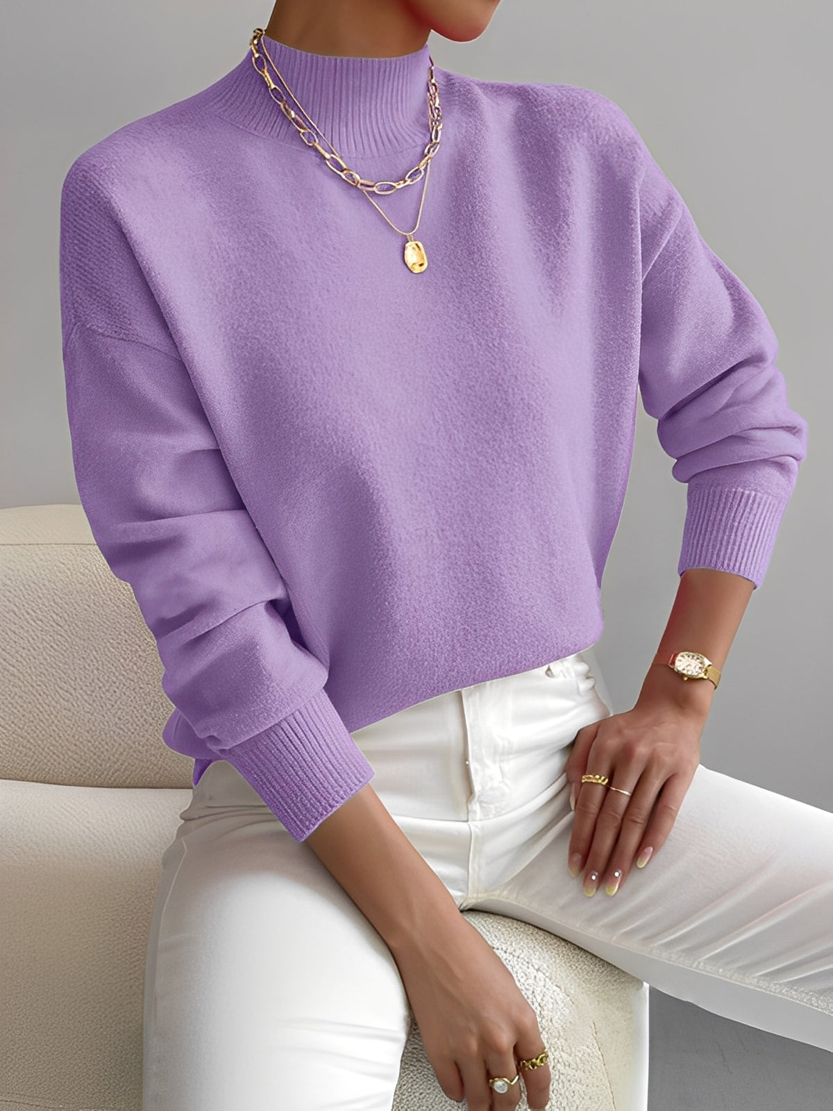 Elegante Damenpullover Stehkragen Modern