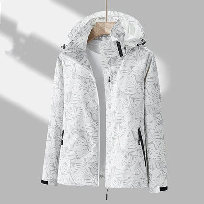 Damen Outdoor-Jacke Stylisch Kapuze Floral-Print