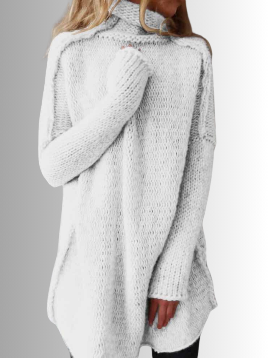 Stilvoller Damen Pullover Lang mit Hochkragen