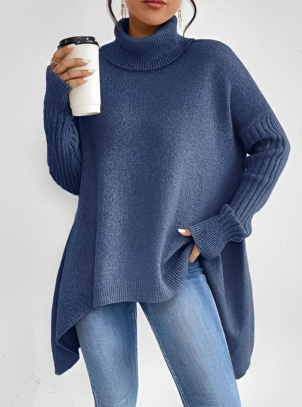 Elegante Damenpullover Lang Rollkragen Chic