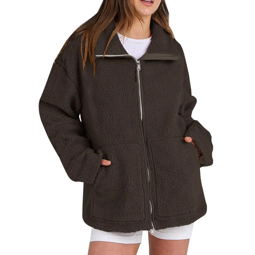 Lässiger Wollmantel Damen Rollkragen Modern