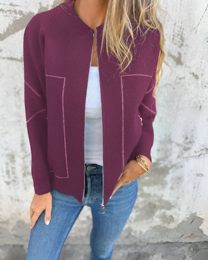 Frauen Bomberjacke Sportlich Zip-Up