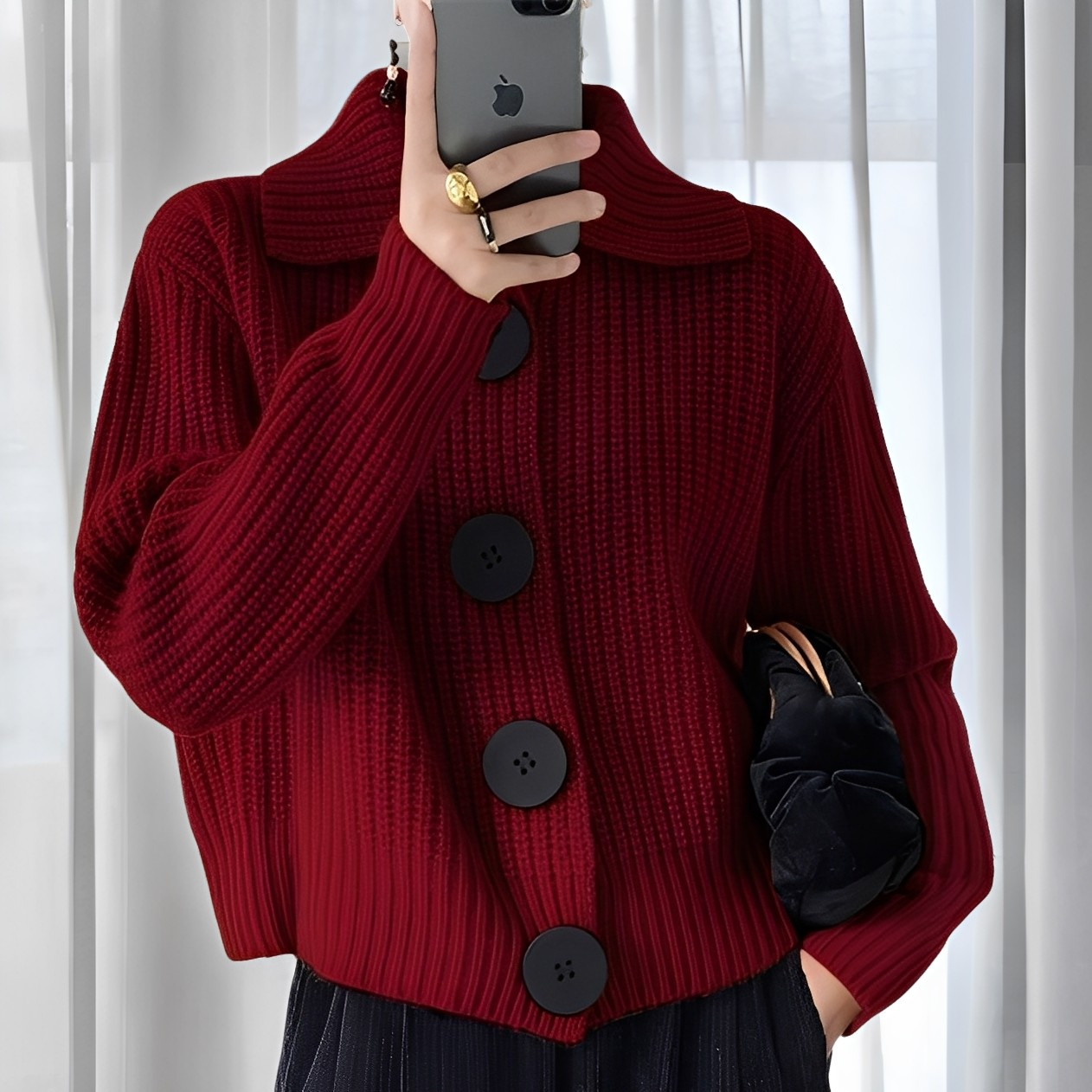 Modischer Damen Cardigan Große Knöpfe
