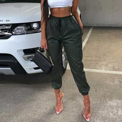 Damen Jogginghose Soft Kunstleder Elastisch