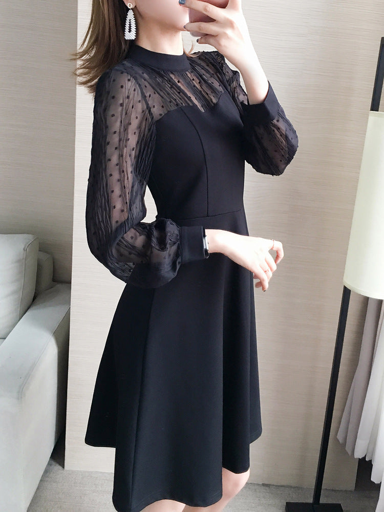 Elegante Damenkleid Rundhals Langarm - IdealeKleiden