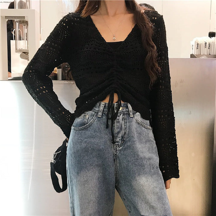Damen Strickjacke Leicht Sommerlich Lochmuster Design