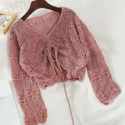 Damen Strickjacke Leicht Sommerlich Lochmuster Design