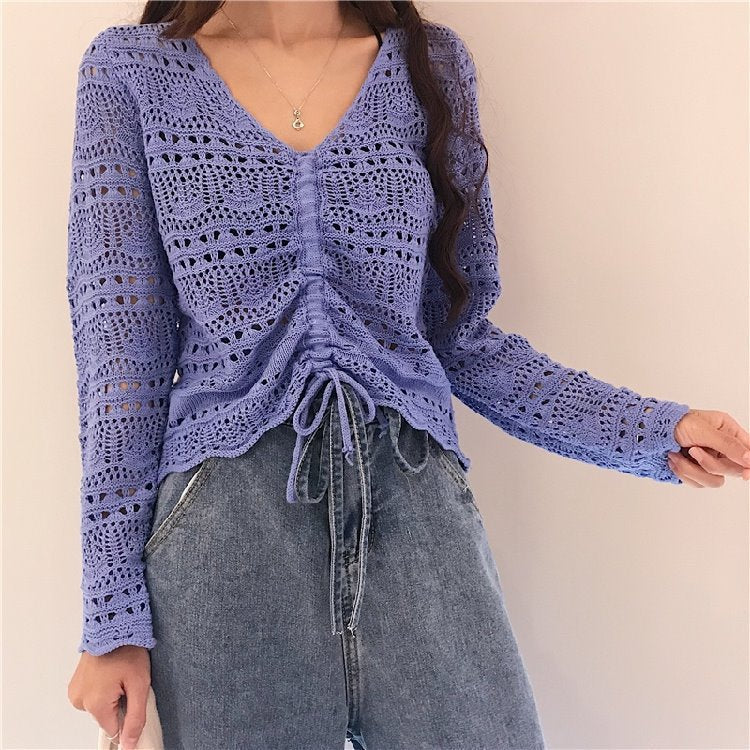 Damen Strickjacke Leicht Sommerlich Lochmuster Design