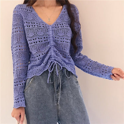 Damen Strickjacke Leicht Sommerlich Lochmuster Design