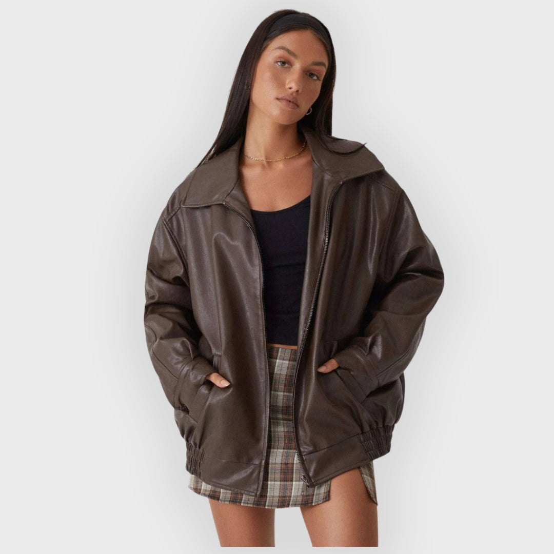 Herbst Lederjacke Damen Elegant - IdealeKleiden