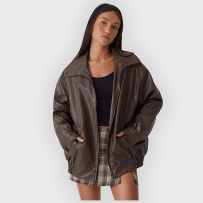 Herbst Lederjacke Damen Elegant - IdealeKleiden