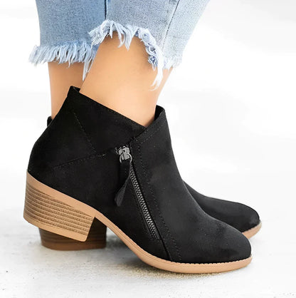 Modische Stiefel Damen Schnellverschluss Dicker Absatz Spitz