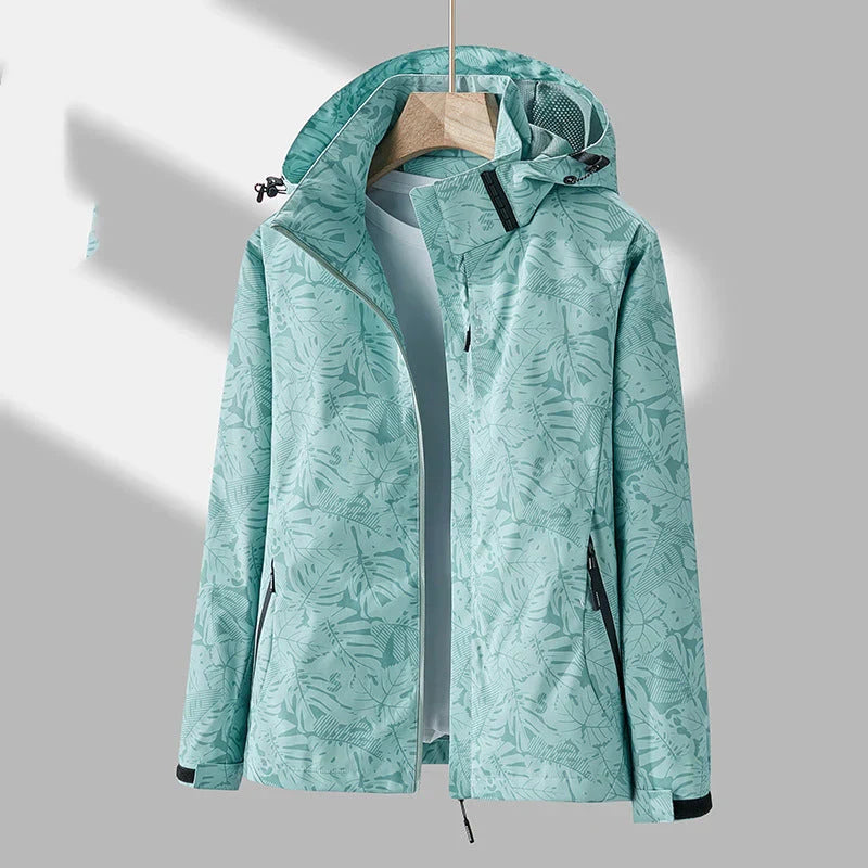 Damen Outdoor-Jacke Stylisch Kapuze Floral-Print