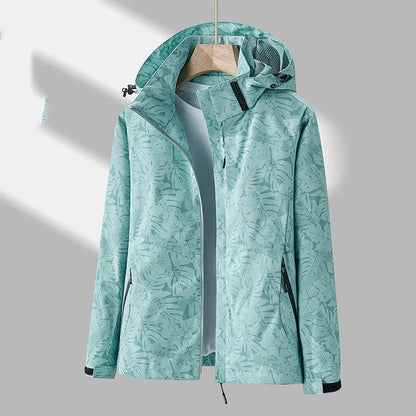 Damen Outdoor-Jacke Stylisch Kapuze Floral-Print