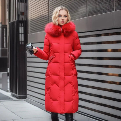 Damen Winterparka Lang Kapuze Fellverzierungen