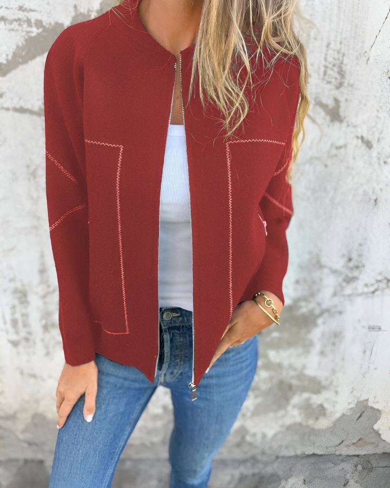 Frauen Bomberjacke Sportlich Zip-Up