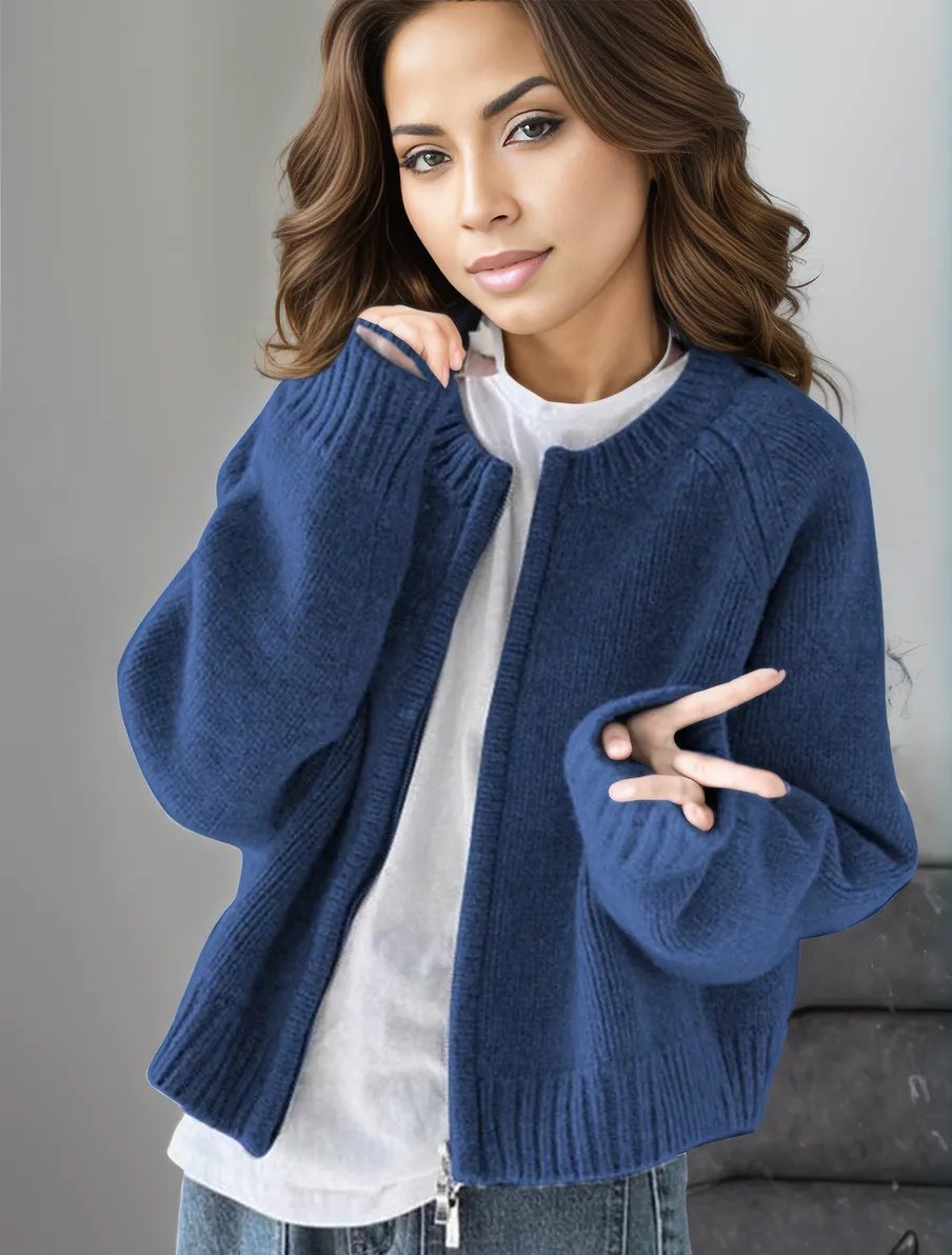 Elegante Blaue Strickjacke Damen Mode