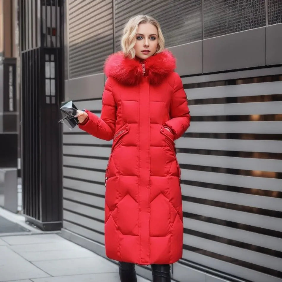 Damen Daunenmantel Lang Kragen Warm Elegant