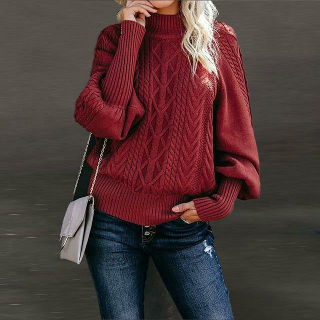 Damen Pullover Warm Kabelstrick Herbstmode