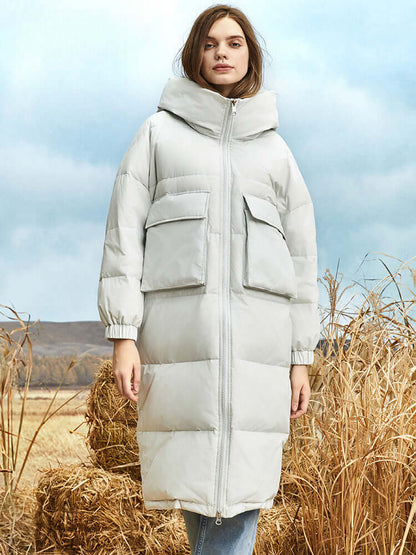 Damen Winterdaunenparka Lange Pufferjacke Kapuze