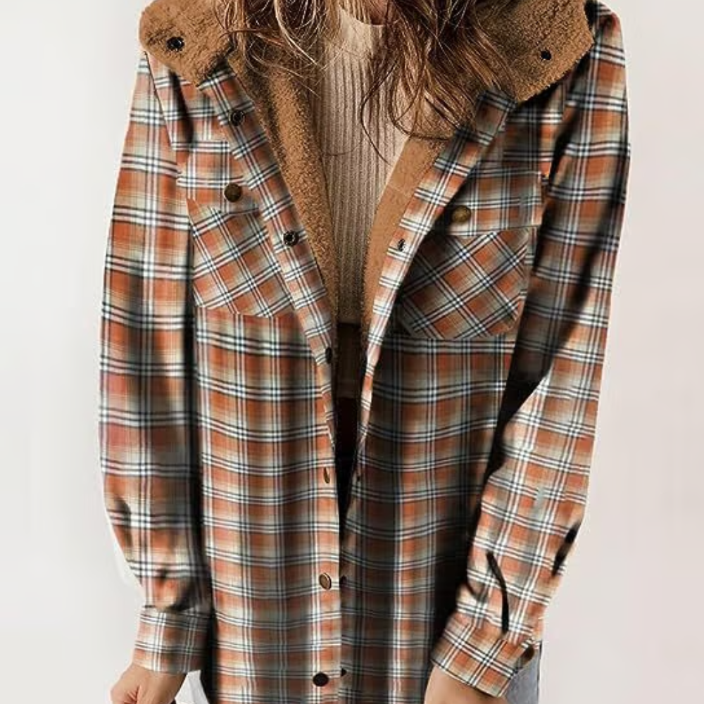 Karierte Herbstjacke Lässig Kapuzen