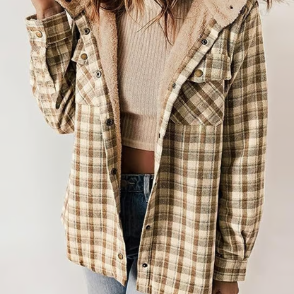 Karierte Herbstjacke Lässig Kapuzen