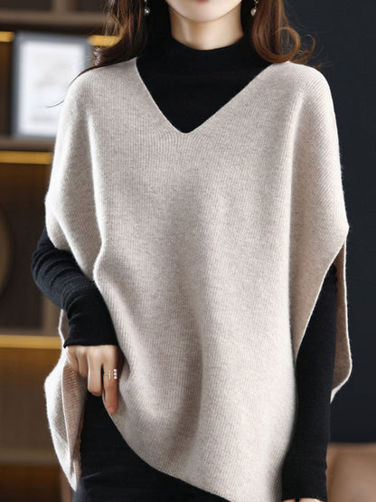 Damen Strickpullover V-Ausschnitt Einfarbig