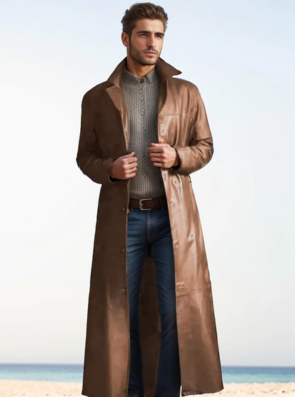 Eleganter Herren Ledermantel Lang
