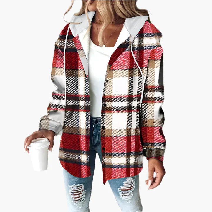 Karierte Winterjacke Kapuze Herbststil - IdealeKleiden