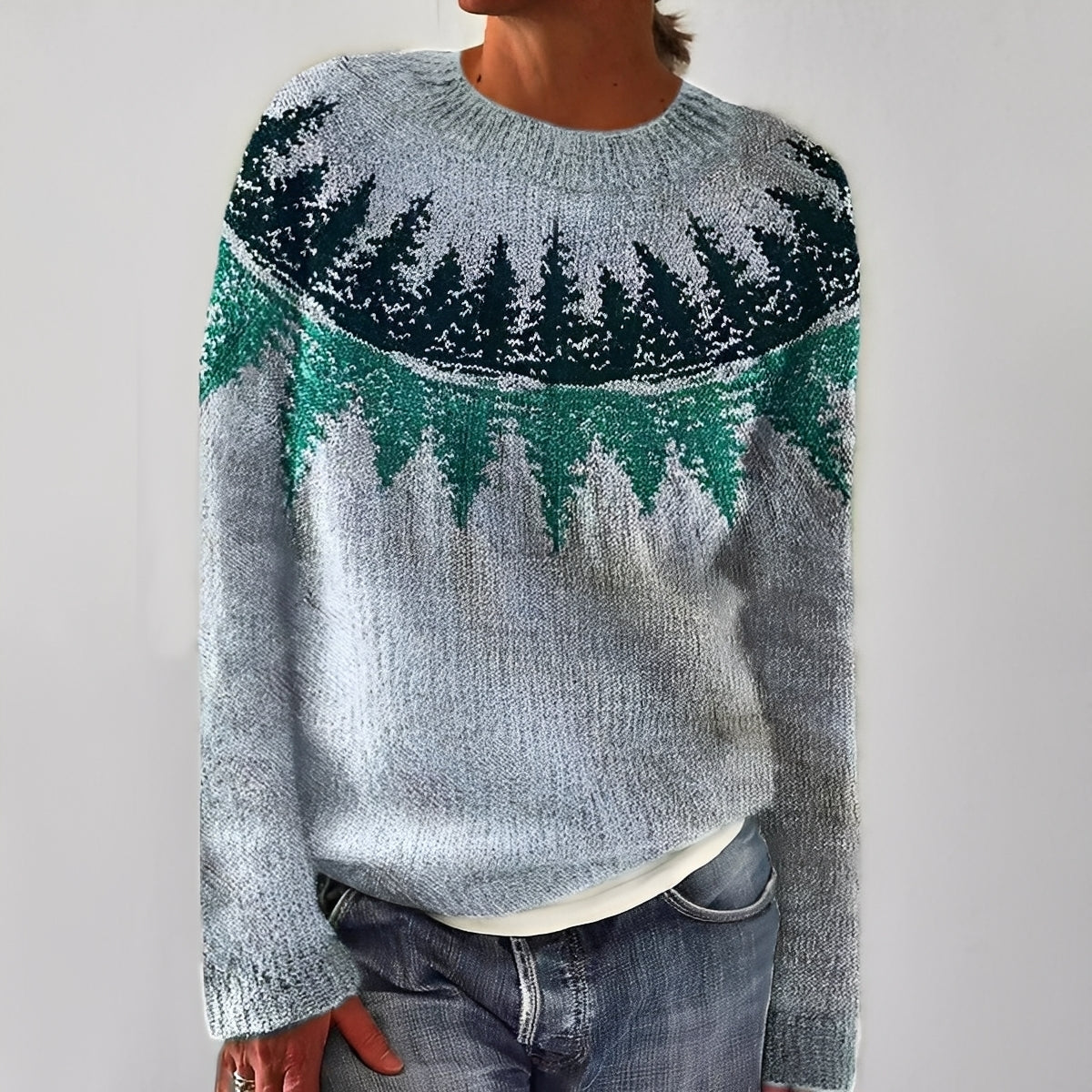 Klassischer Damenpullover mit Muster → Eleganter Damenpullover mit Blumenmuster