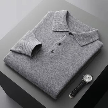 Merino Polo Pullover Rippbündchen Warm