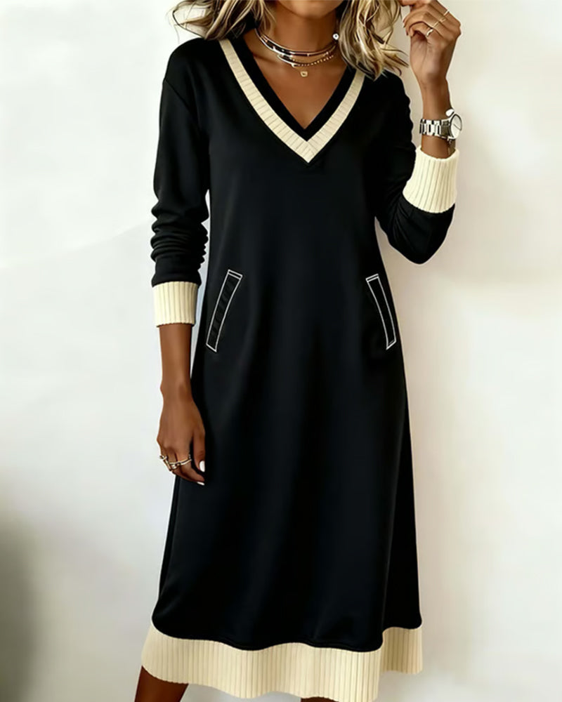 Elegantes Kleid Langärmlig V-Ausschnitt