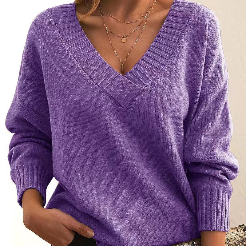 Modischer V-Ausschnitt Sweater Frauen