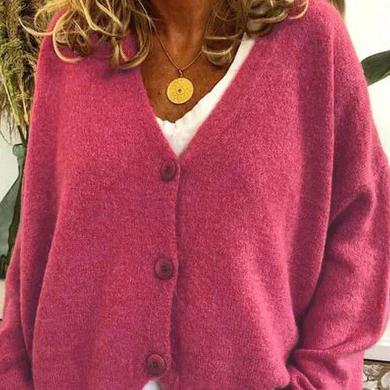 Damen Strickjacke V-Ausschnitt Modern Knöpfe